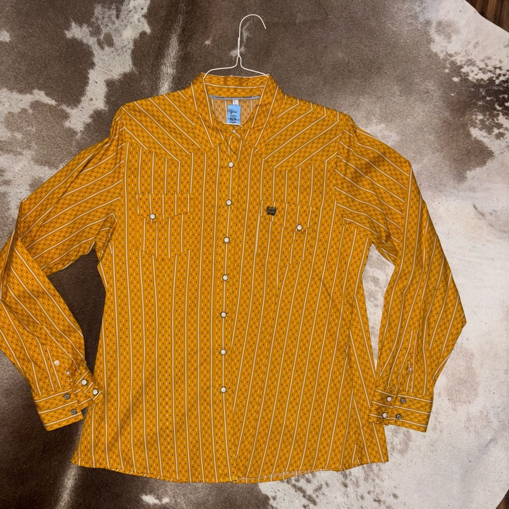 Women’s Cinch Pearl Snap Shirt - Yellow and White Strip